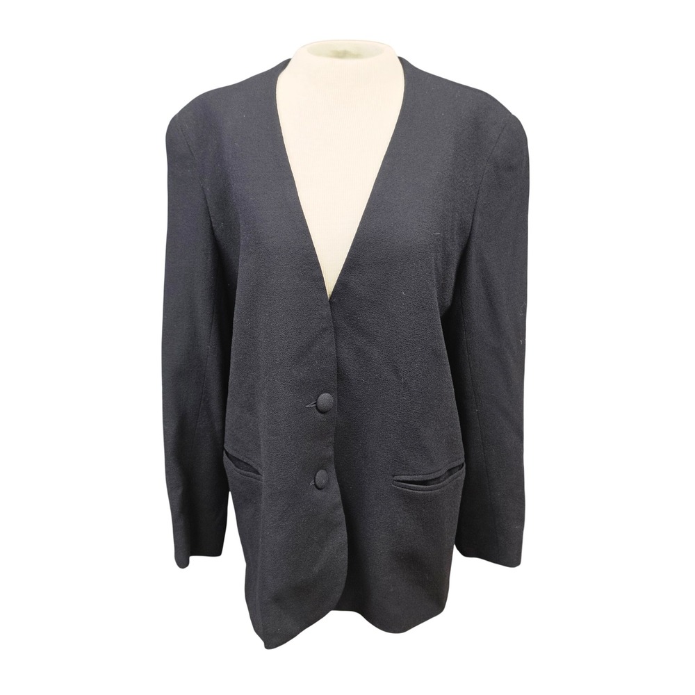 Isabel Ardee Blazer Women 12 Black Good Collarless Crepe Longline V-Neck